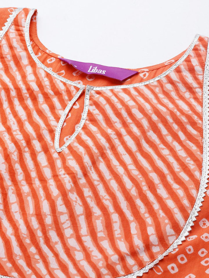 Orange Printed Cotton Anarkali Kurta