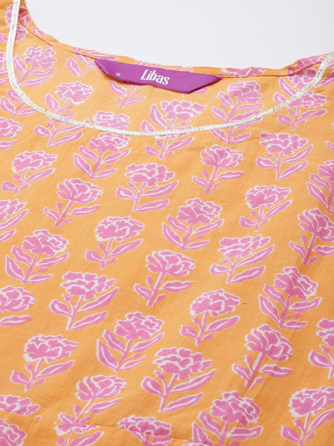 Orange Printed Cotton Dress - ShopLibas