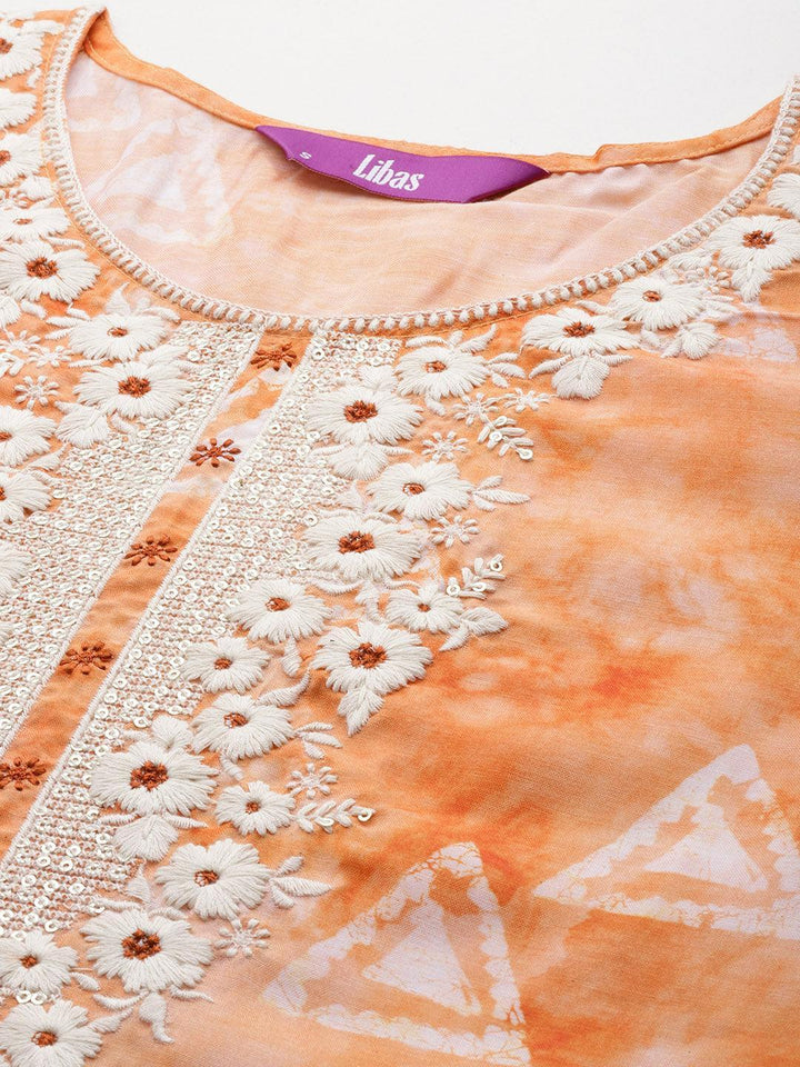 Orange Printed Cotton Straight Kurta