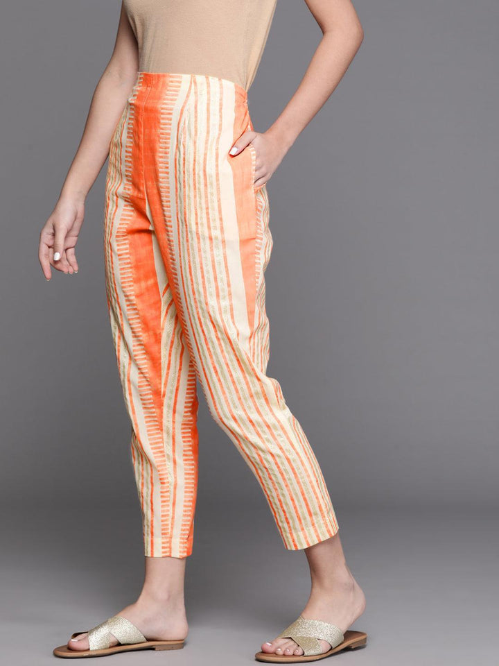 Orange Printed Cotton Trousers