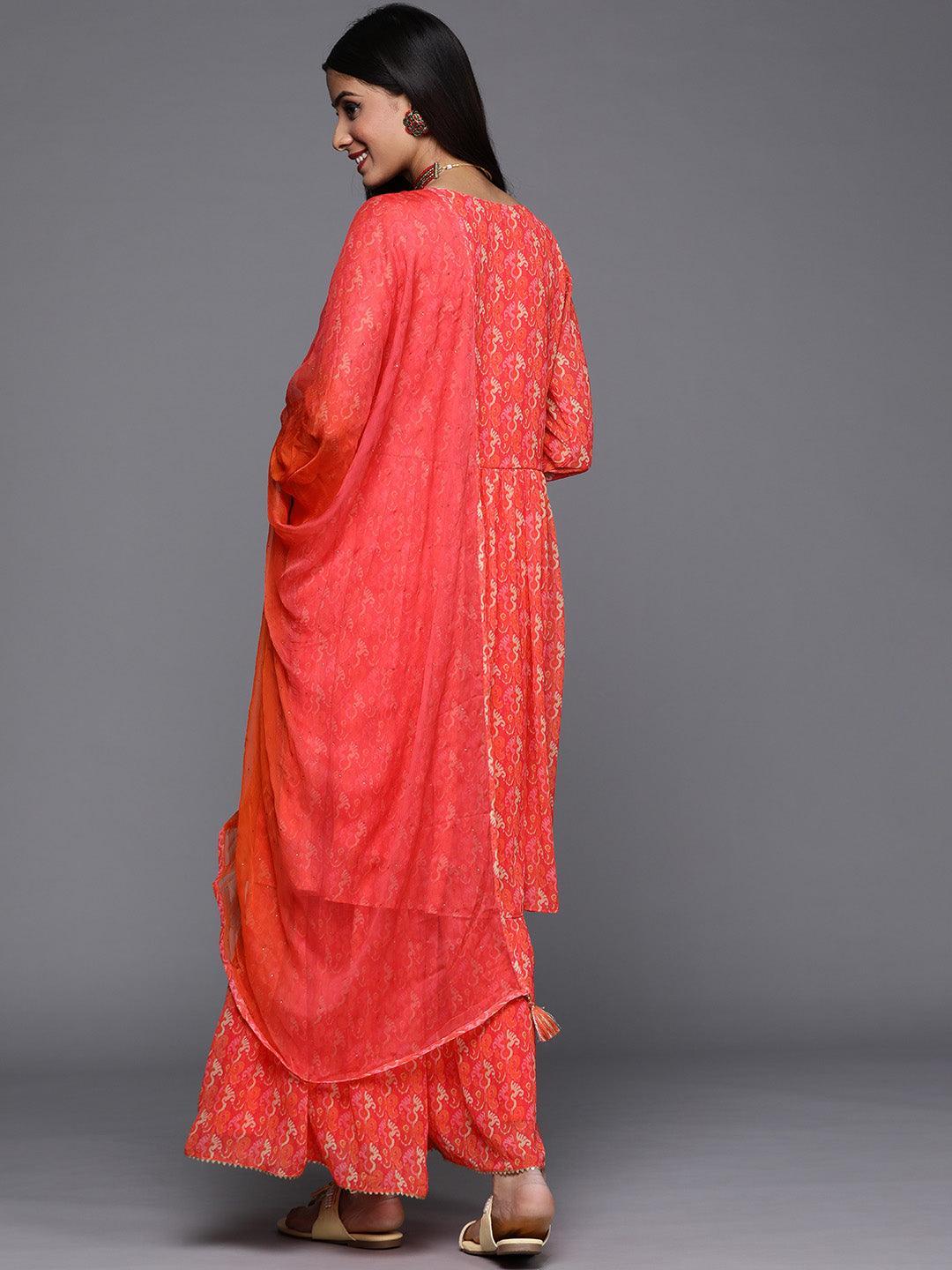 Orange Printed Georgette Suit Set - ShopLibas