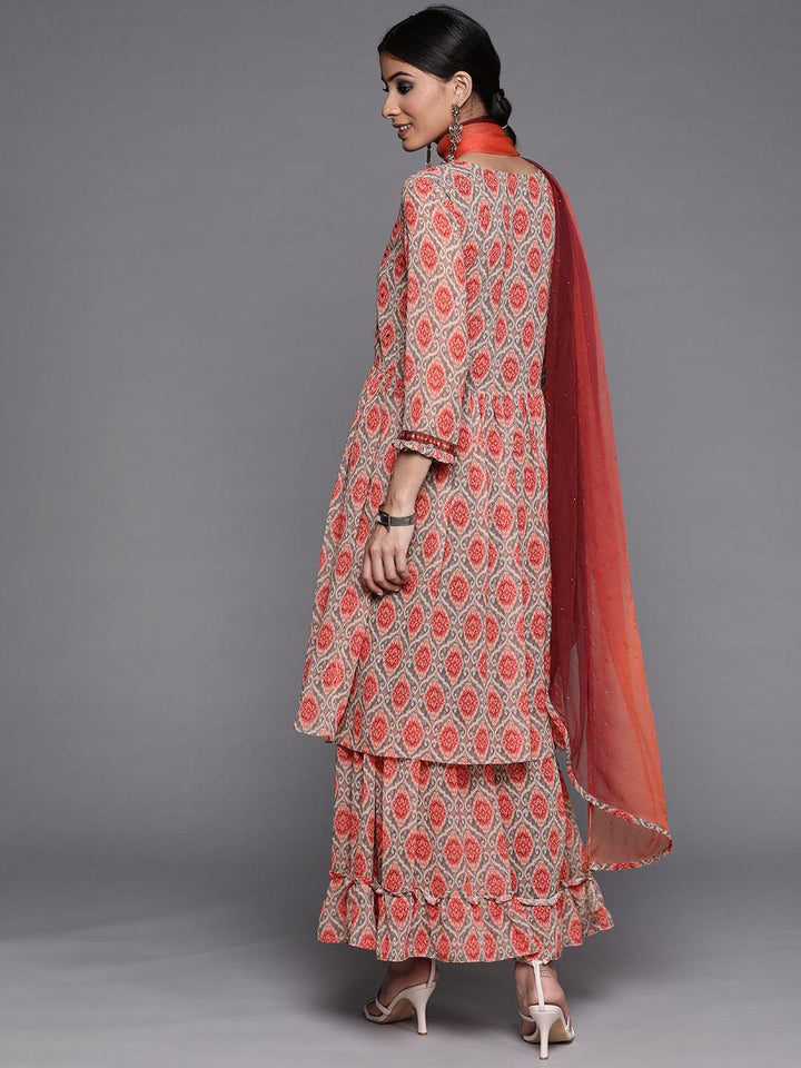 Orange Printed Georgette Suit Set