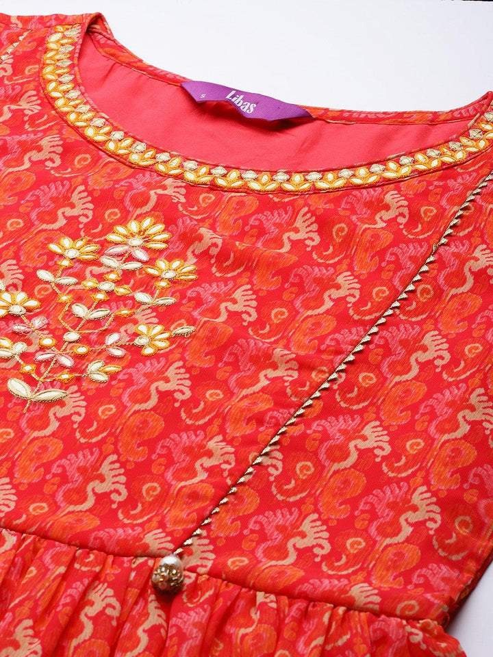 Orange Printed Georgette Suit Set