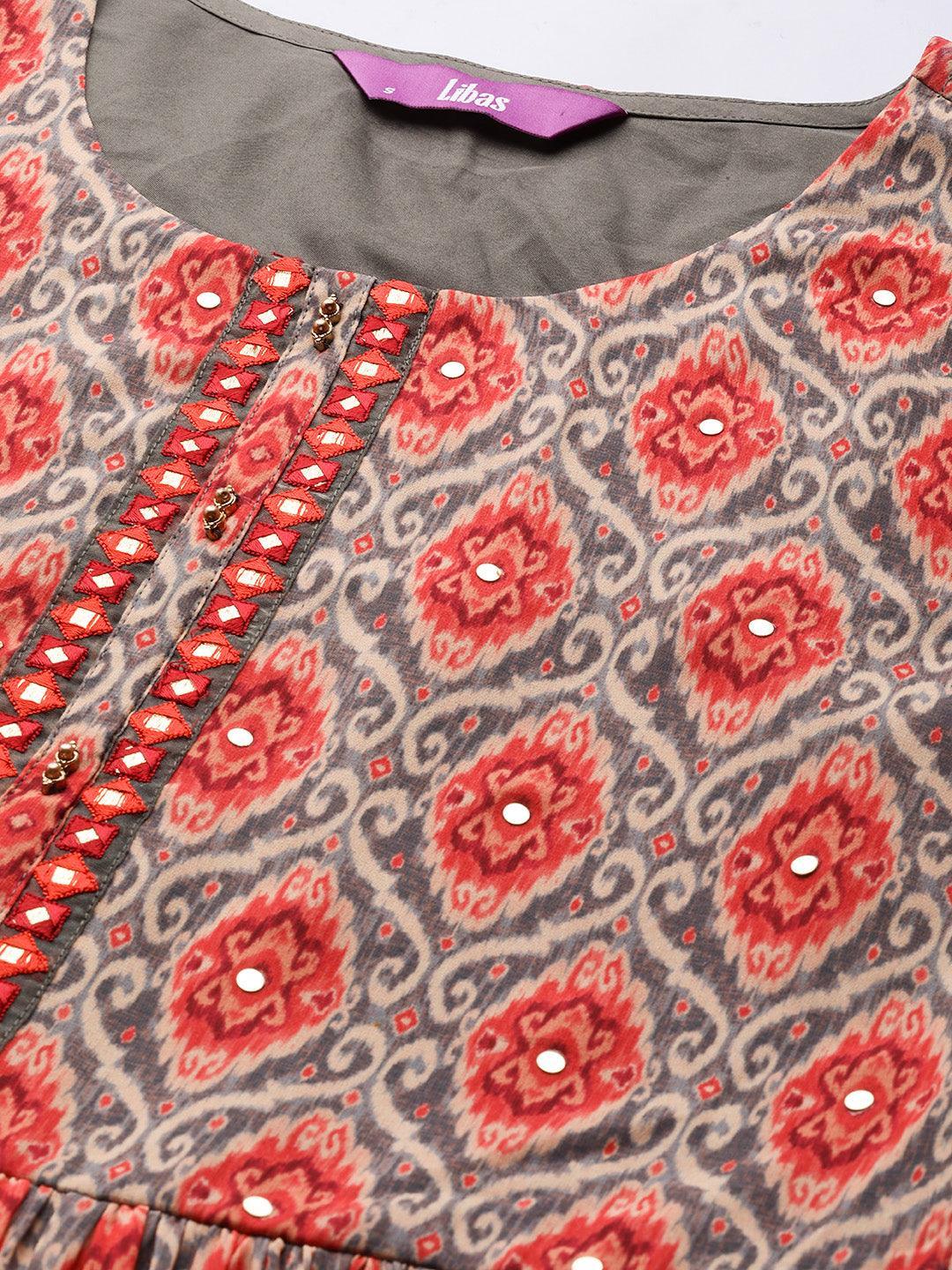 Orange Printed Georgette Suit Set - ShopLibas