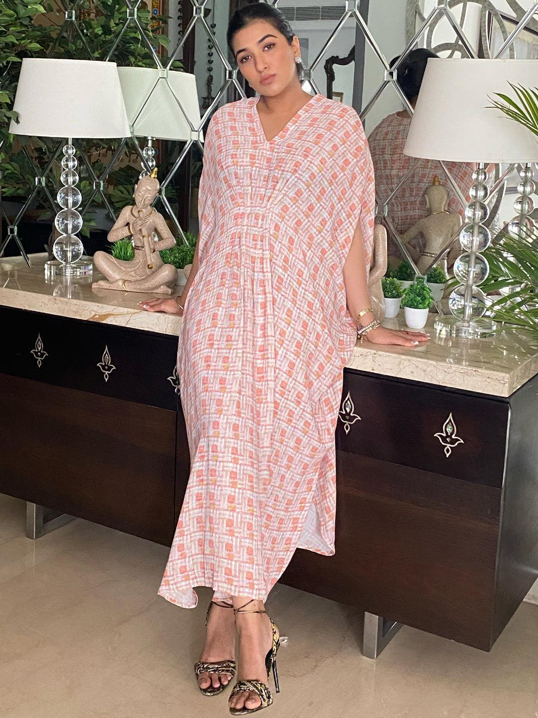 Orange Printed Georgette Dress - ShopLibas