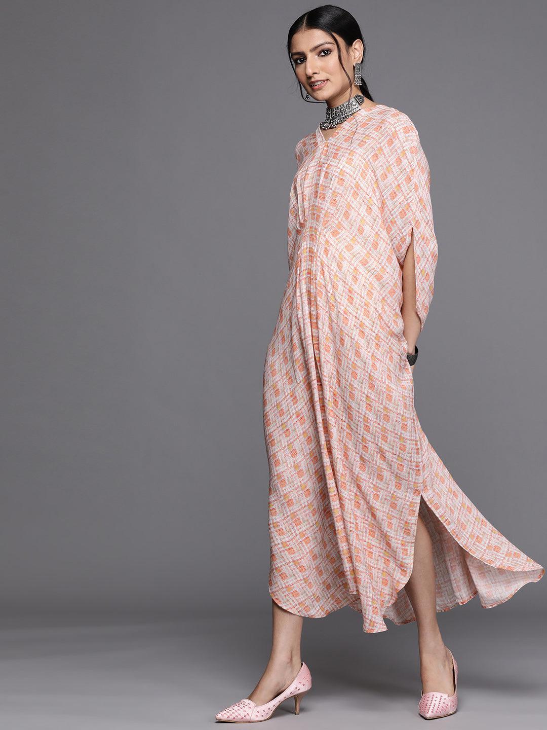 Orange Printed Georgette Dress - ShopLibas