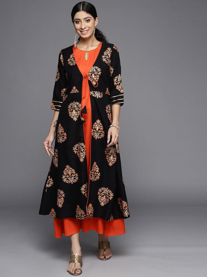Orange Printed Rayon Dress