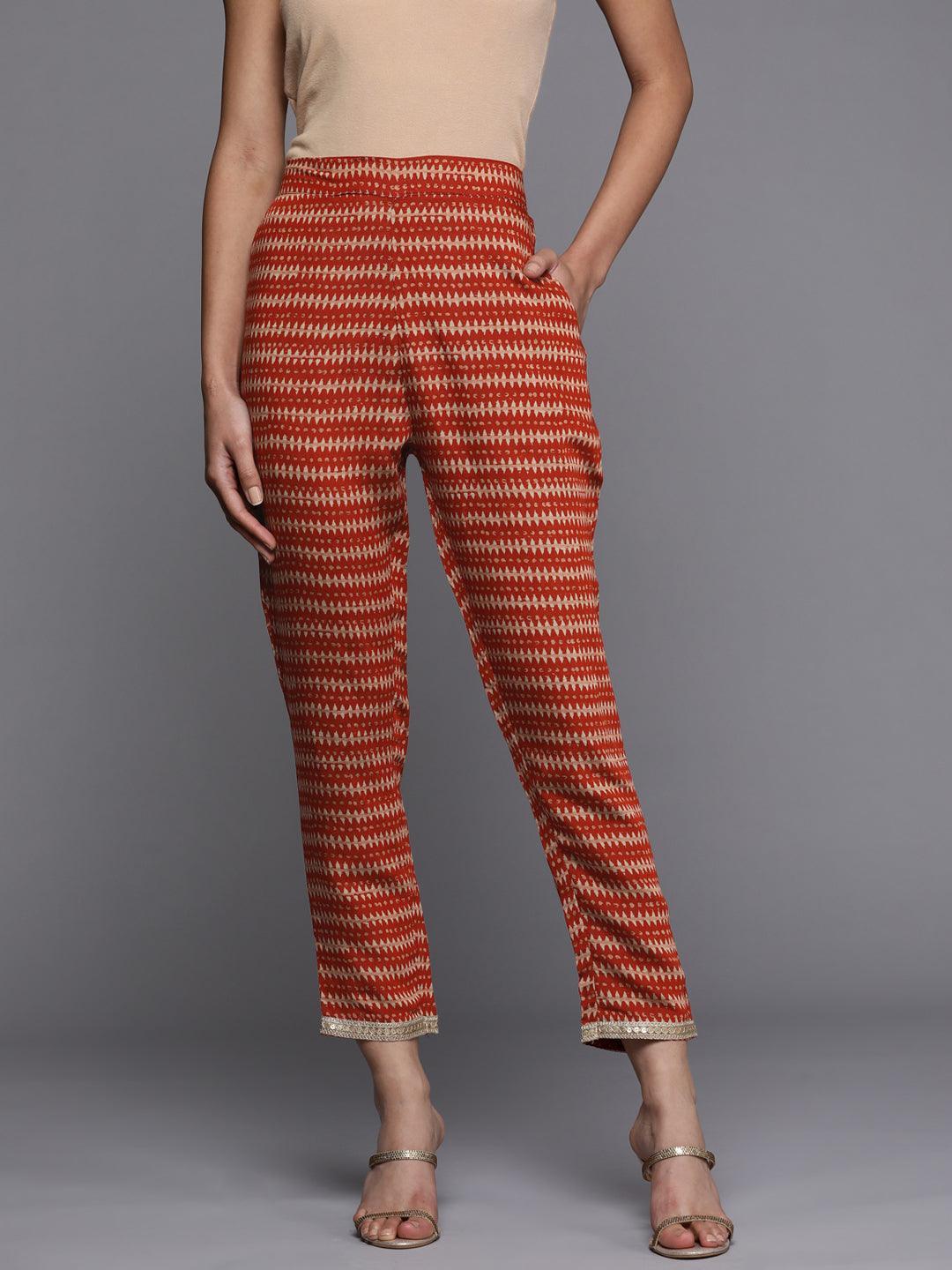 Orange Printed Silk Trousers - ShopLibas