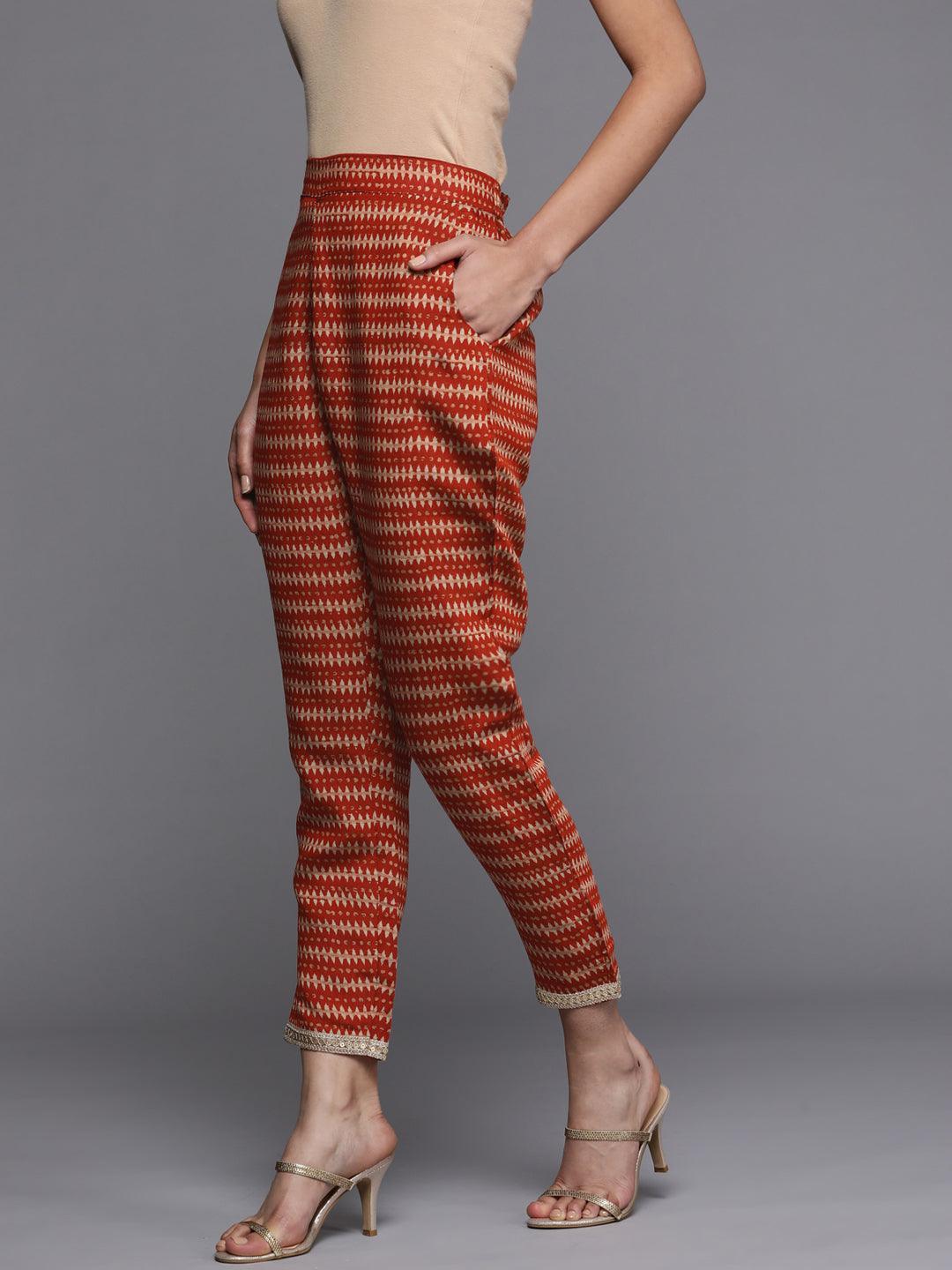 Orange Printed Silk Trousers - ShopLibas