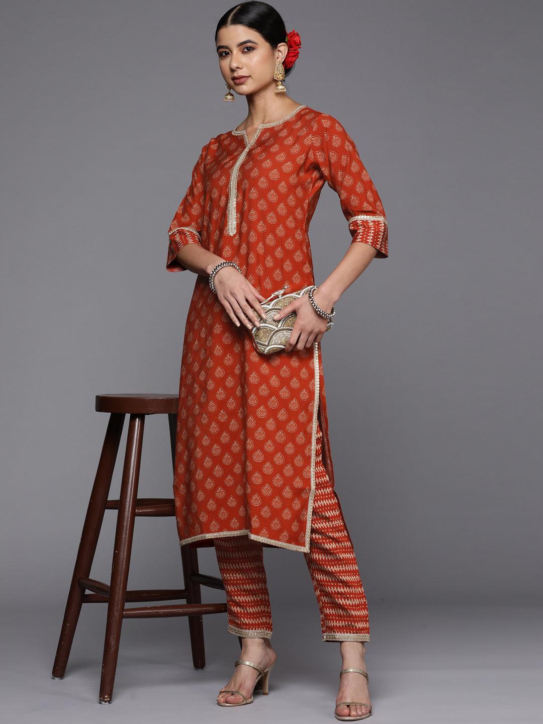 Orange Printed Silk Trousers - ShopLibas