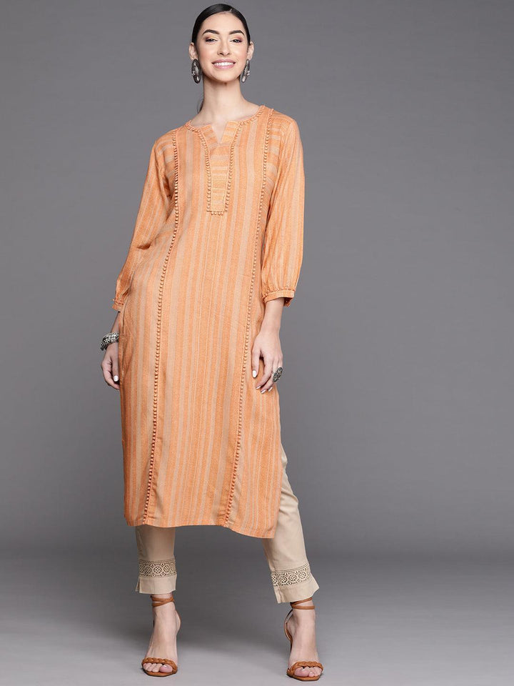 Orange Striped Rayon Kurta