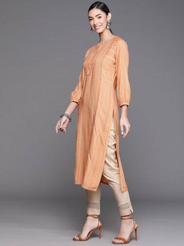 Orange Striped Rayon Kurta