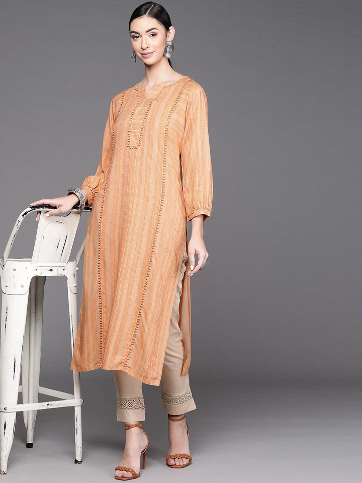 Orange Striped Rayon Kurta