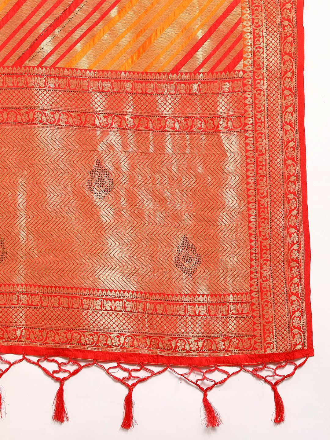 Orange Woven Design Brocade Saree - Libas