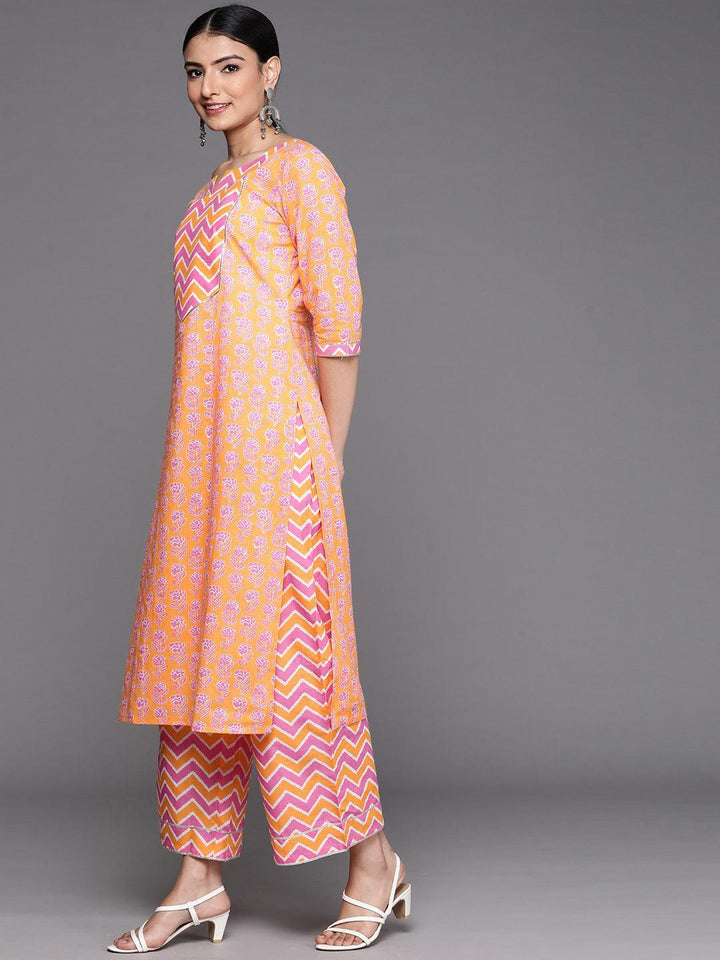 Orange Yoke Design Cotton Kurta
