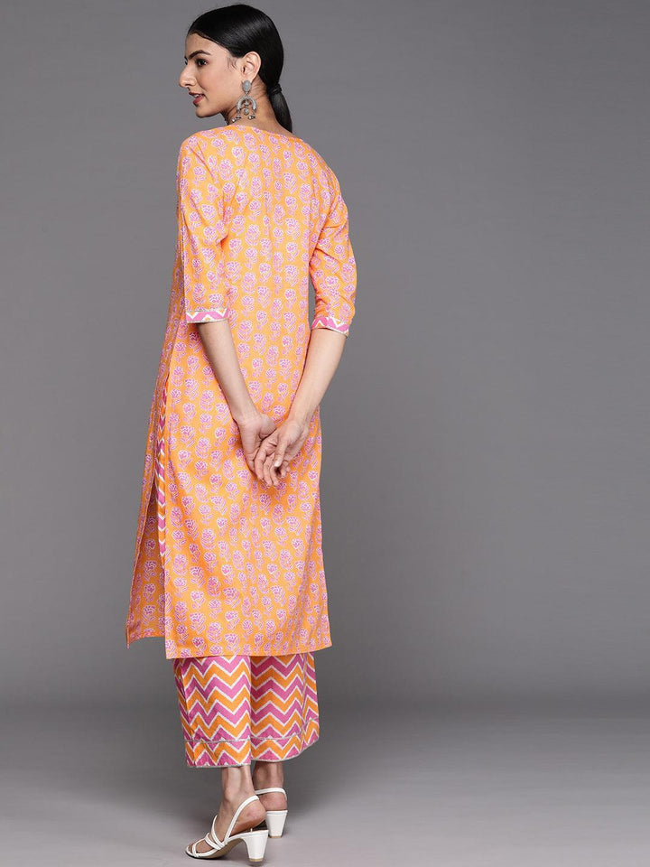 Orange Yoke Design Cotton Kurta