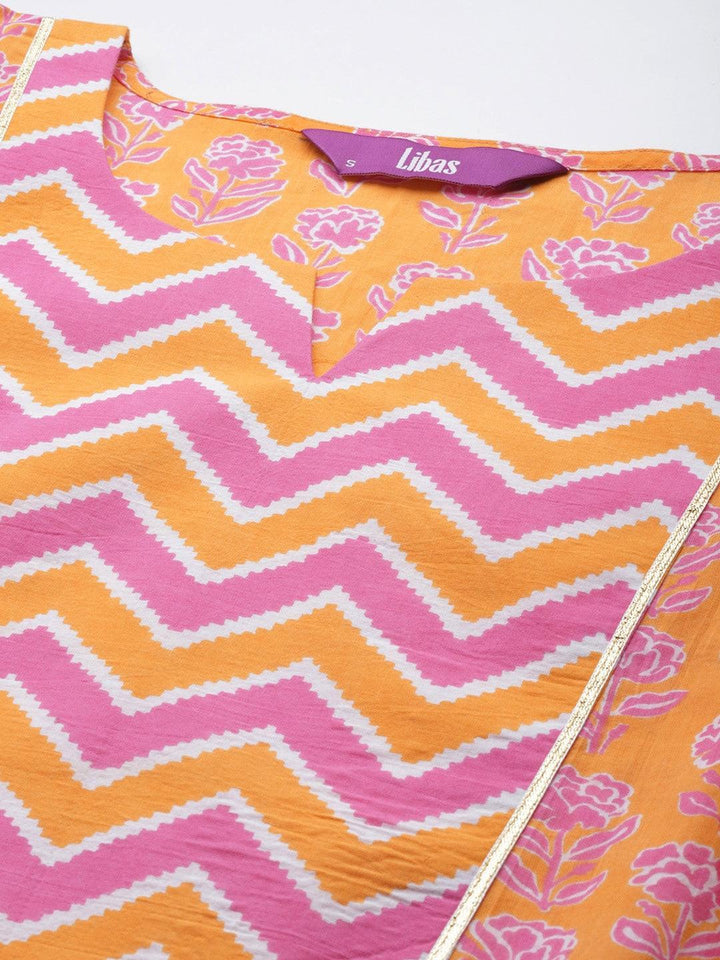 Orange Yoke Design Cotton Kurta