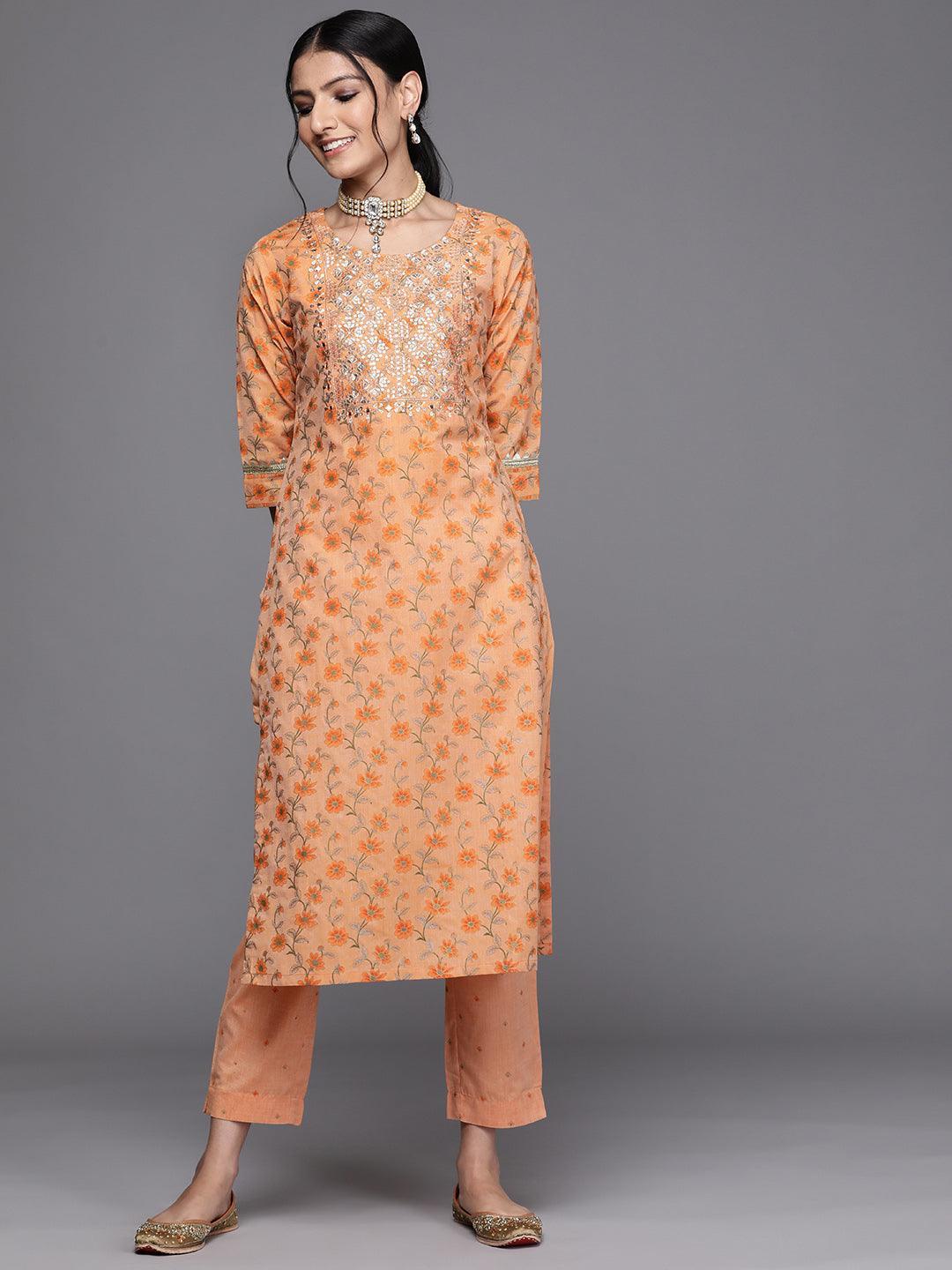 Orange Yoke Design Cotton Silk Kurta - ShopLibas
