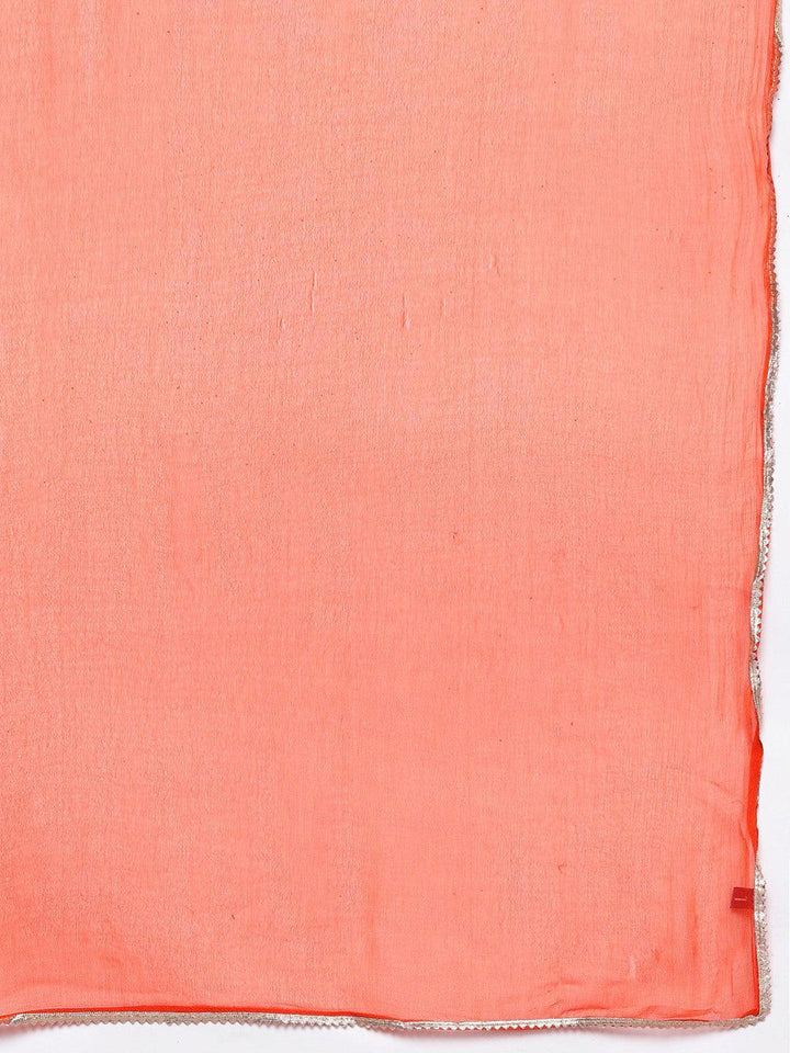 Orange Yoke Design Rayon Straight Kurta With Skirt & Dupatta