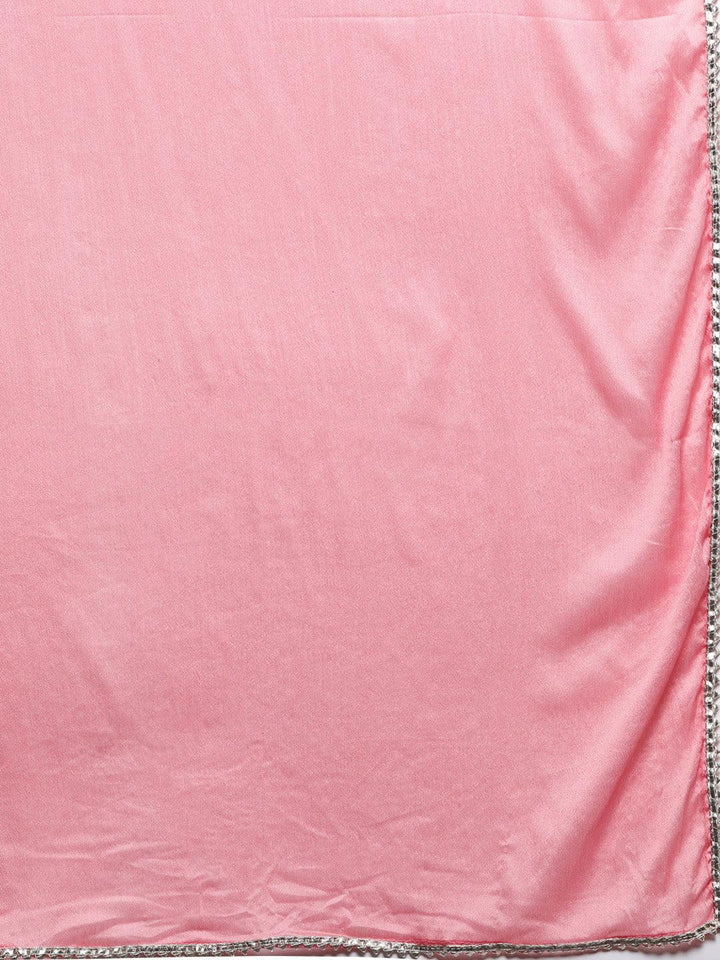 Peach Embroidered Chanderi Silk Straight Suit Set