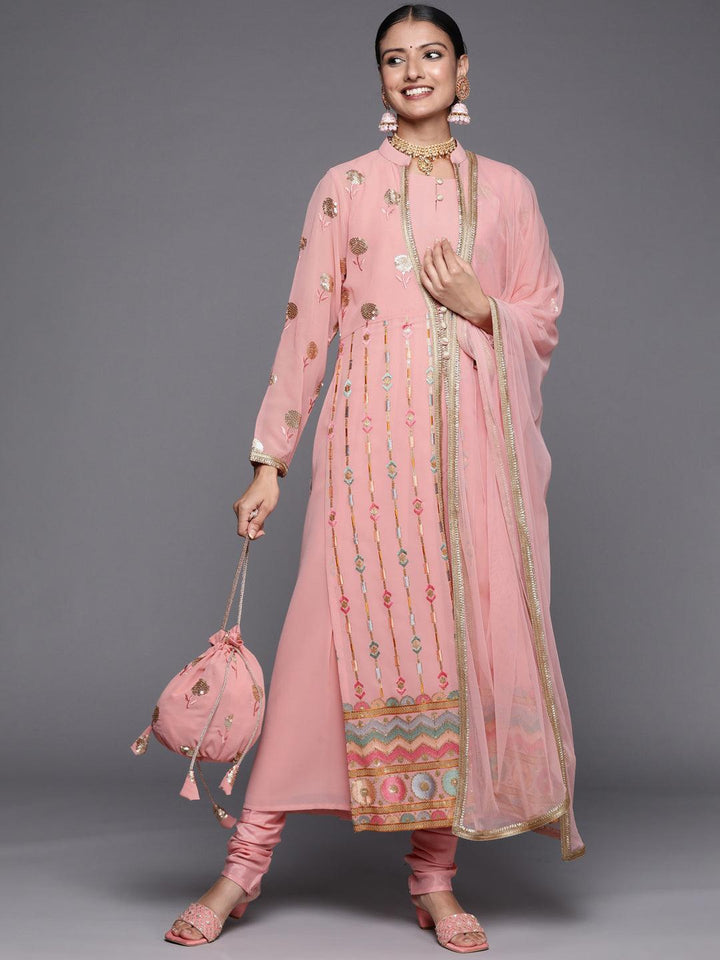 Peach Embroidered Georgette Pakistani Style Suit Set