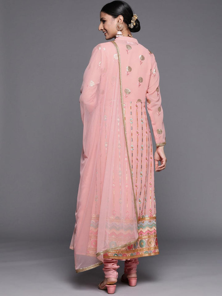 Peach Embroidered Georgette Pakistani Style Suit Set