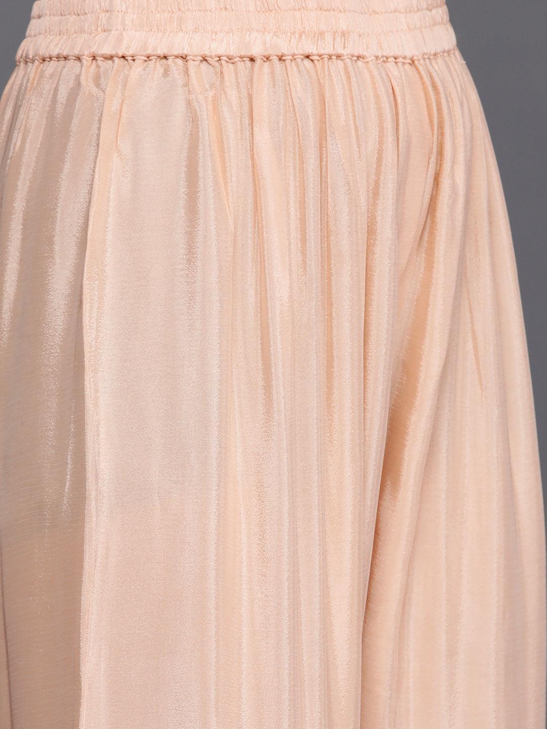 Peach Embroidered Poly Georgette Straight Suit Set - Libas