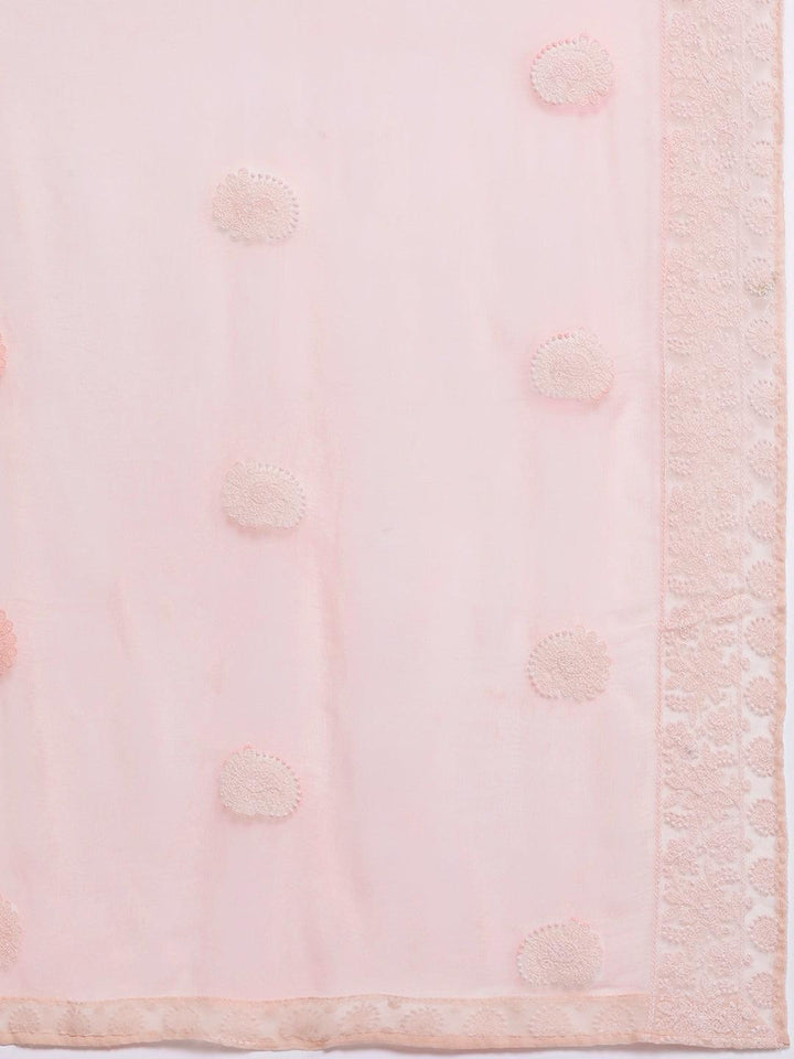 Peach Embroidered Poly Georgette Straight Suit Set