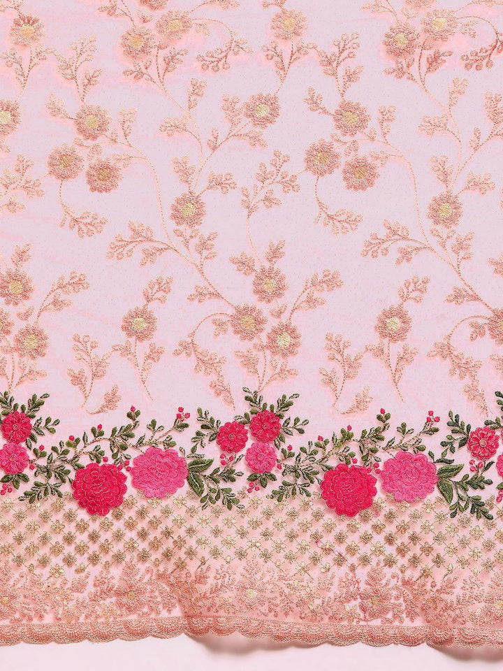 Peach Embroidered Net Saree