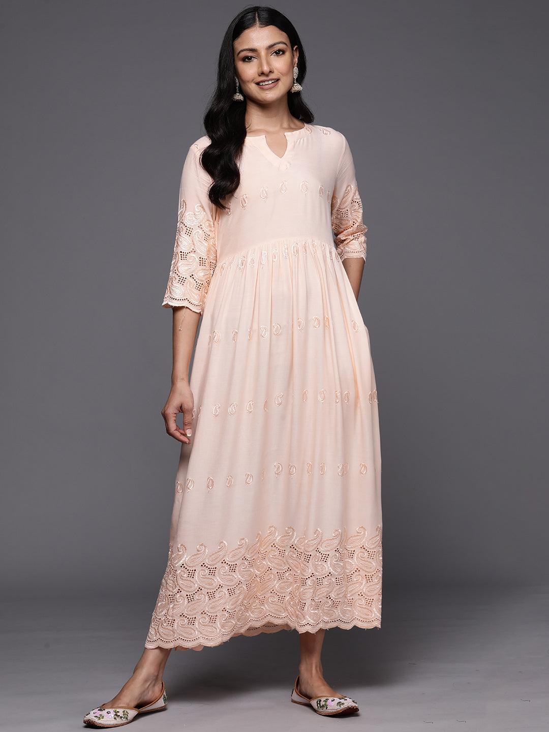 peach fit and flare dress Buy Juniper Floral Printed Fit & Flare Viscose Dress With Full Sleeves  Online at Low Prices main image 0