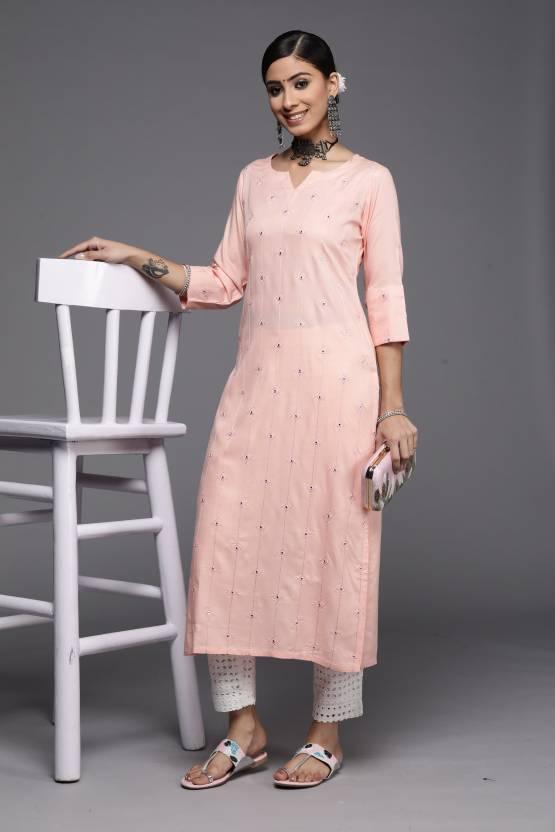 Peach Embroidered Rayon Kurta - ShopLibas