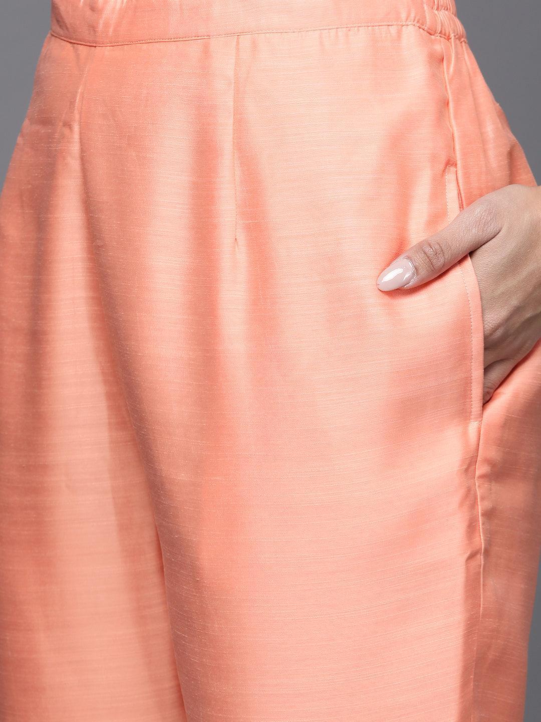 Peach Printed Chanderi Silk Suit Set - ShopLibas