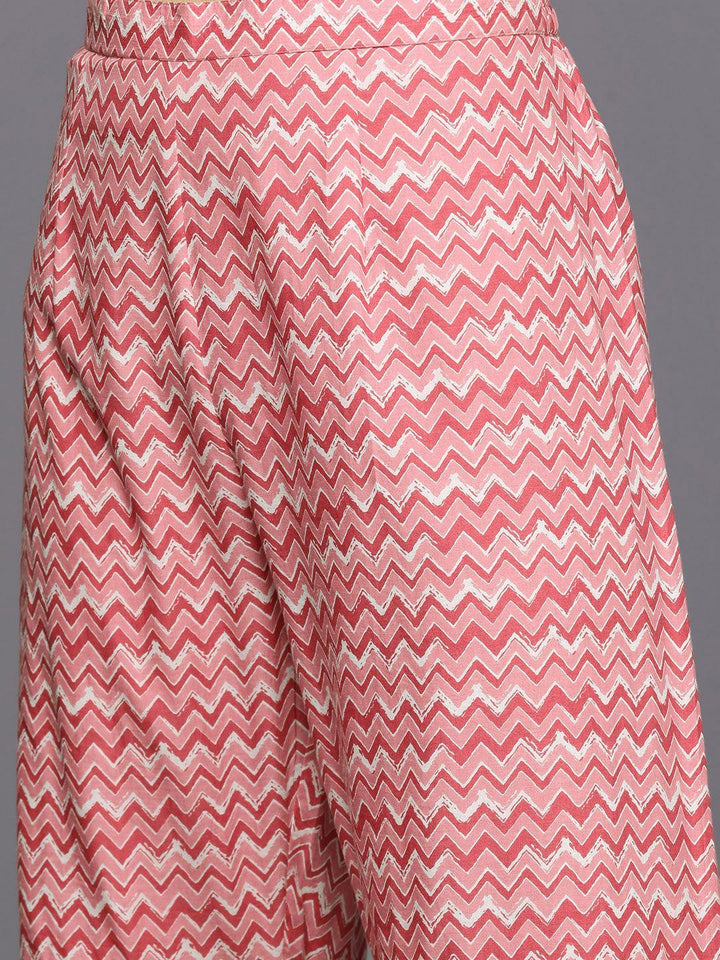 Peach Printed Cotton Anarkali Sharara Suit Set