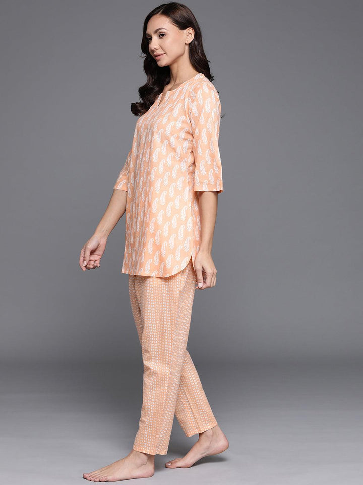 Peach Printed Cotton Night Suit