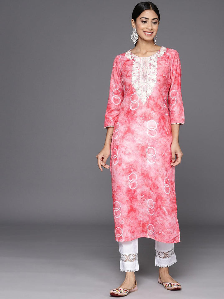 Peach Printed Cotton Straight Kurta