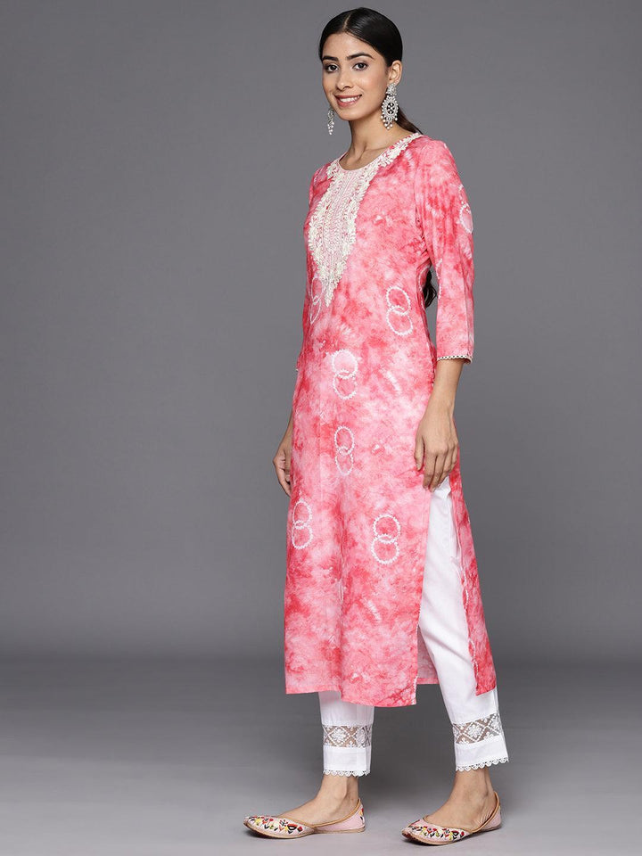 Peach Printed Cotton Straight Kurta