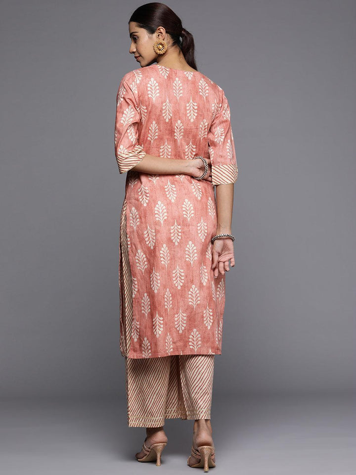 Peach Printed Cotton Straight Kurta