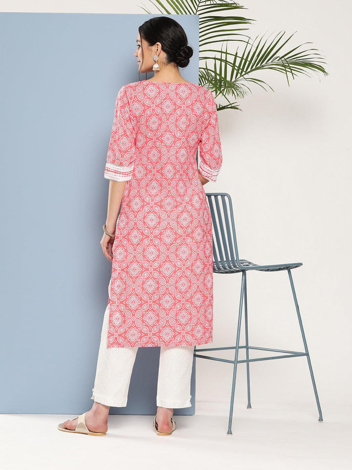 Peach Printed Cotton Straight Kurta