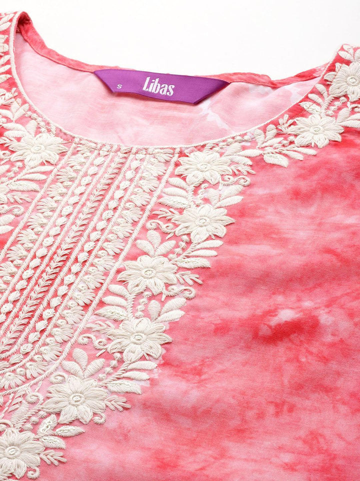 Peach Printed Cotton Straight Kurta