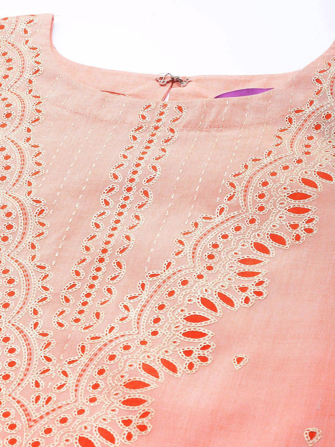 Peach Printed Cotton Suit Set - ShopLibas