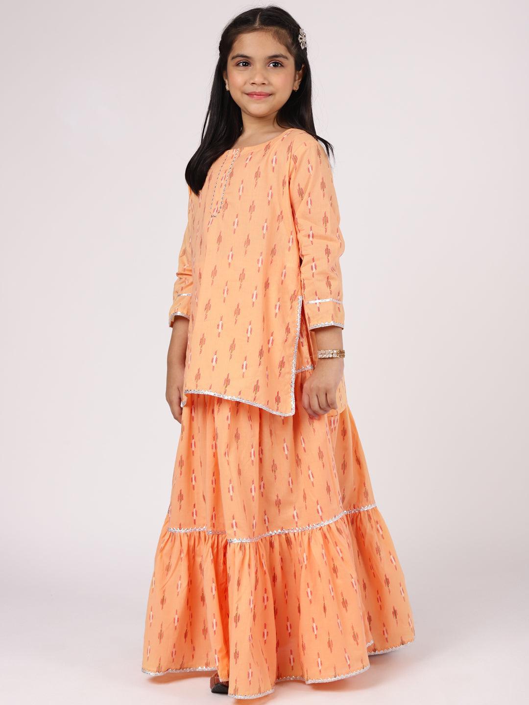 Peach Printed Cotton Straight Suit Set - ShopLibas