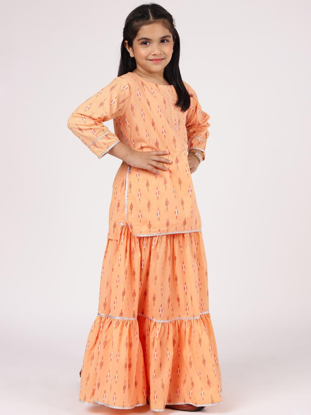 Peach Printed Cotton Straight Suit Set - ShopLibas