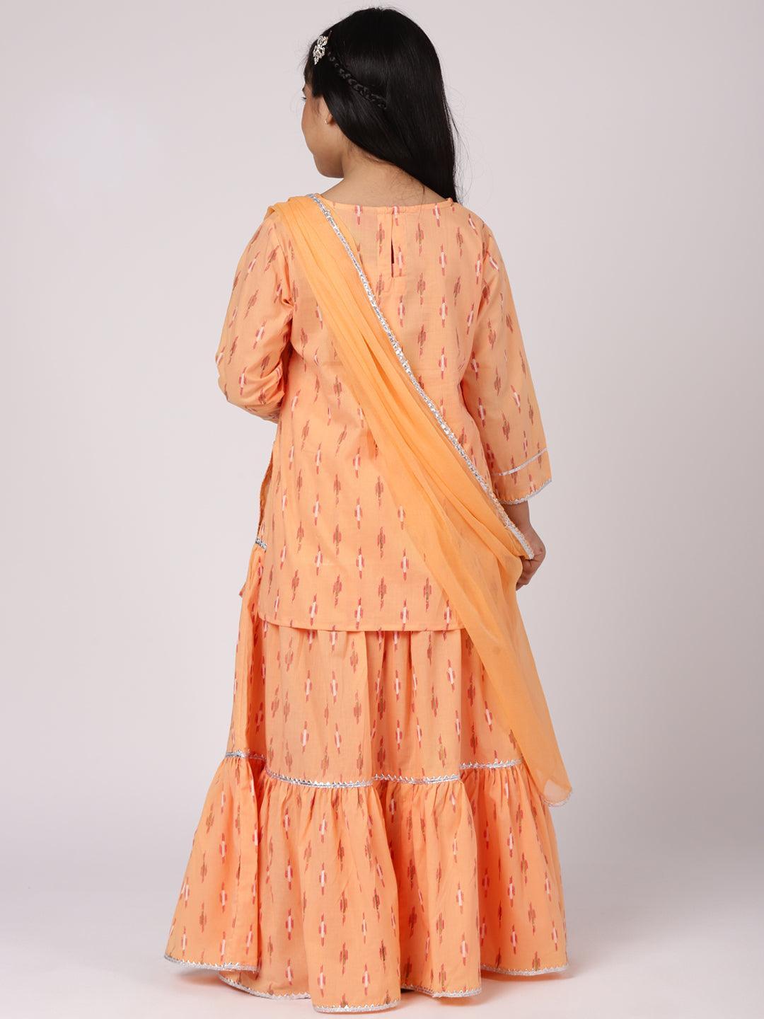 Peach Printed Cotton Straight Suit Set - ShopLibas