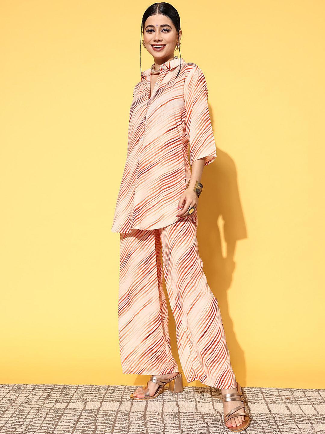 Peach Printed Georgette Co-Ords - ShopLibas