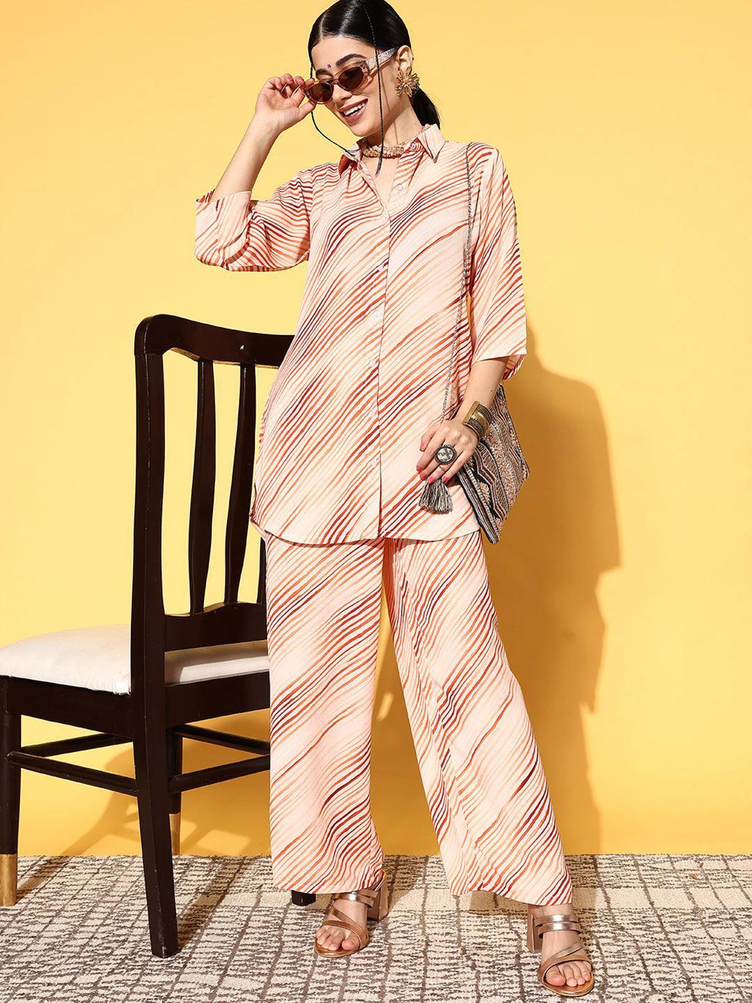 Peach Printed Georgette Co-Ords - ShopLibas