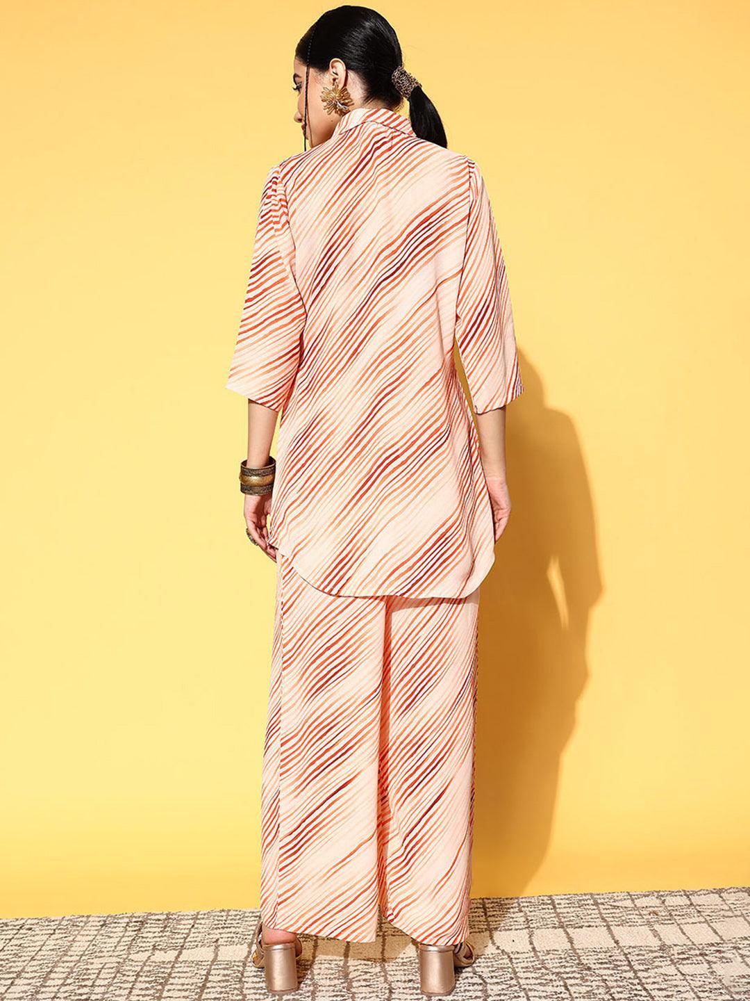 Peach Printed Georgette Co-Ords - ShopLibas