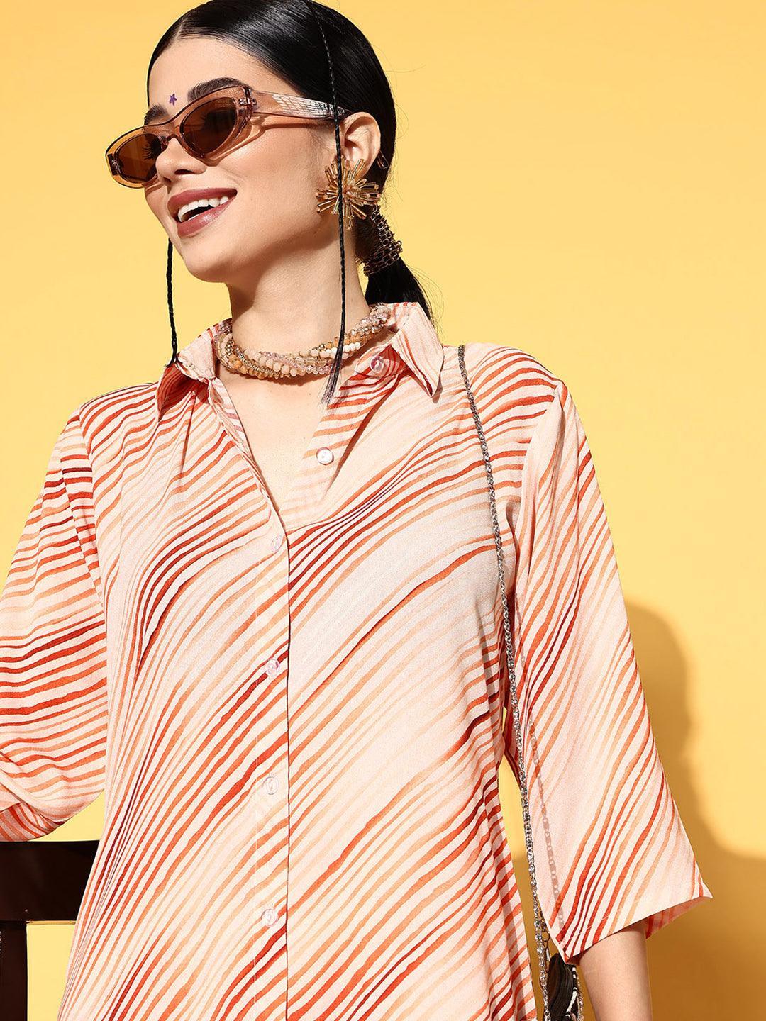 Peach Printed Georgette Co-Ords - ShopLibas