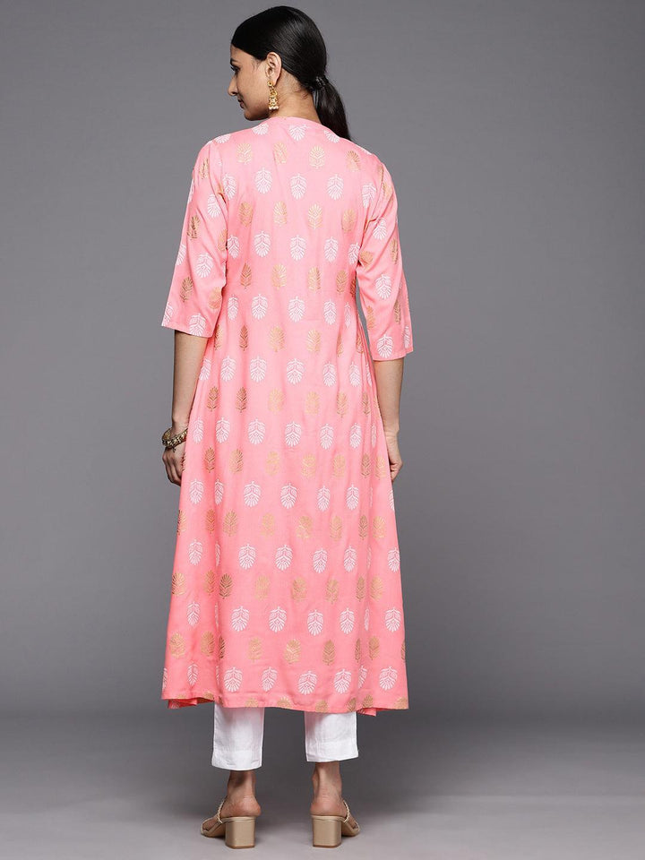 Peach Printed Rayon A-Line Kurta