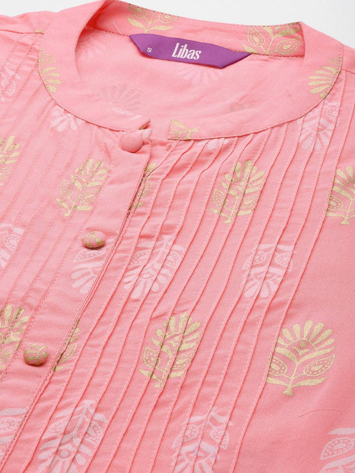 Peach Printed Rayon A-Line Kurta
