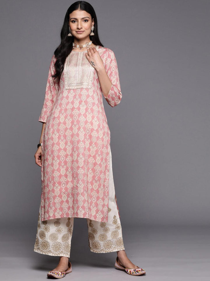 Peach Printed Rayon Straight Kurta